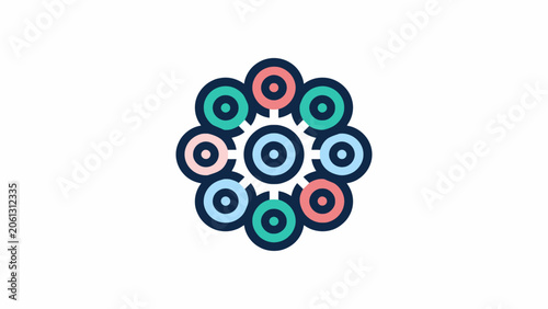 Colorful circular node network diagram logo.