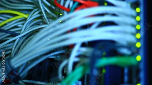 Ethernet 10/100/1000 Mbps, close up RJ45 and cables.