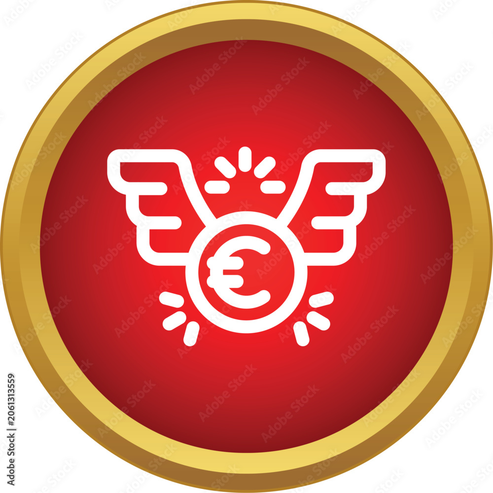 Fototapeta premium Euro symbol with wings on a red button illustrating money loss
