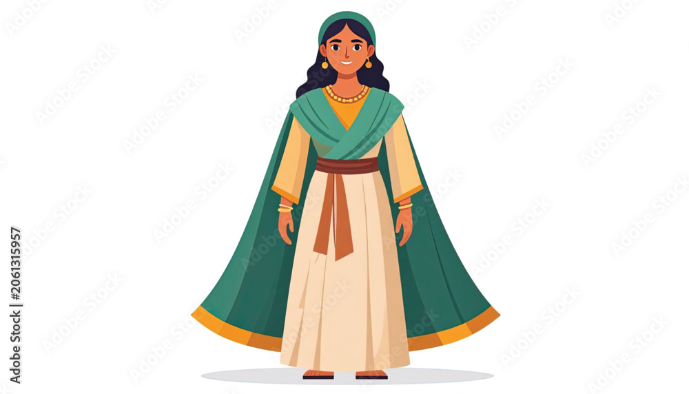 Fototapeta premium Woman Wearing Traditional Long Dress Cape.