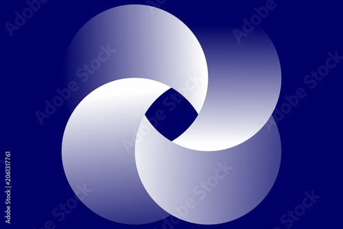 Abstract interwoven spheres forming a circular infinity loop on a deep blue background
