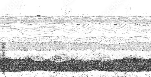 Принти на полотні Black and white cross section of geological strata with wavy layers and granular