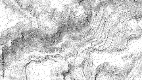 Fotografi Detailed black and white topographic map contour lines representing mountainous