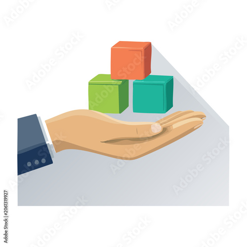 Hand holding colorful cubes in flat design