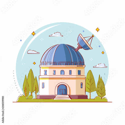 Observatory Building with Telescope and Dome