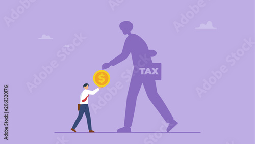Konstfotografi Businessman holding money coin with business taxes shadow