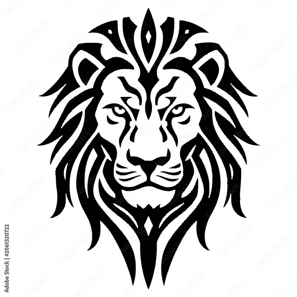 Fototapeta premium Black and white lion face profile vector illustration