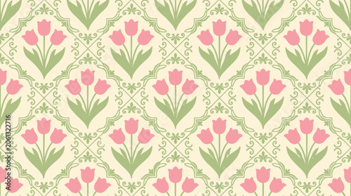 Obraz na płótnie Tulips in a repeating floral pattern.