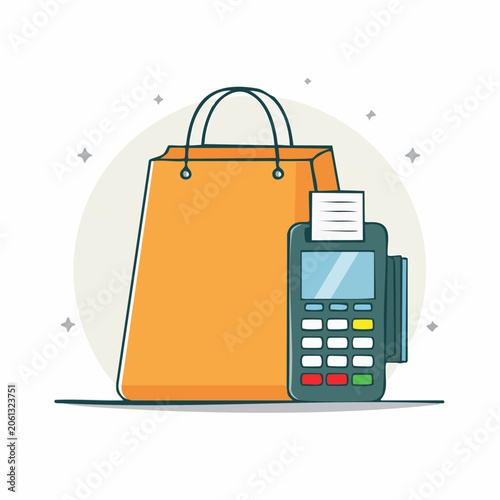 Shopping Bag and Payment Terminal Illustration