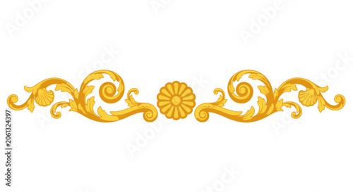 Foto Elegant Golden Baroque Scroll Ornament Border with Floral Design, Decorative Flo