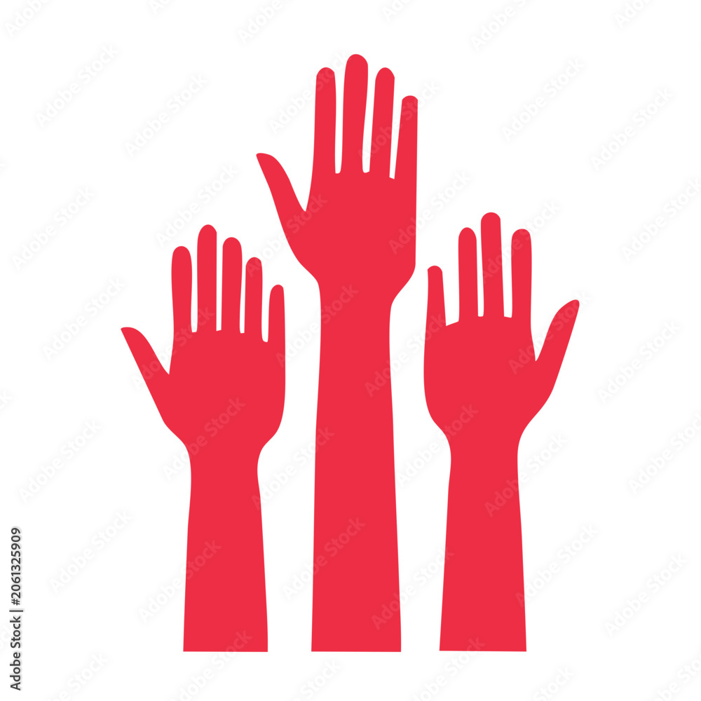 Fototapeta premium Three Red Hands Raised in Flat Design Icon