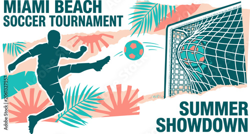 Foto Miami Beach Soccer Tournament Summer Showdown Poster, Football Player Silhouette