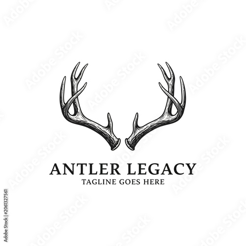 Canvas Print Hand-drawn antler legacy logo with rustic deer horn illustration.