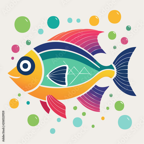 Colorful Abstract Fish Illustration with Bubbles