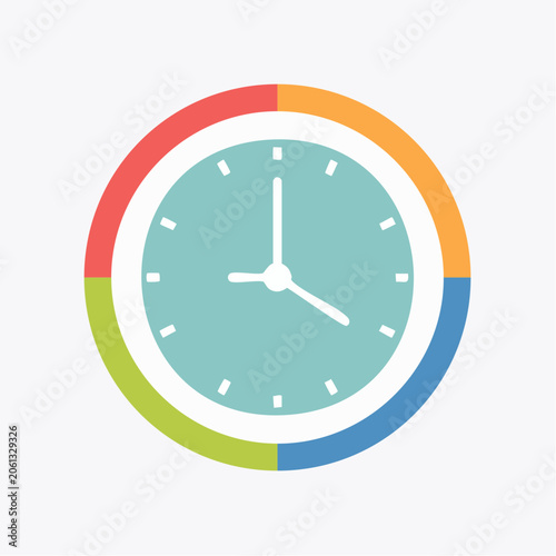 Flat design clock icon with colorful segments