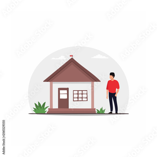 Flat design illustration of a house and a man
