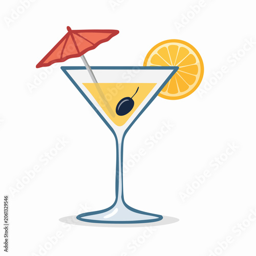 Martini Cocktail with Olive and Orange Slice