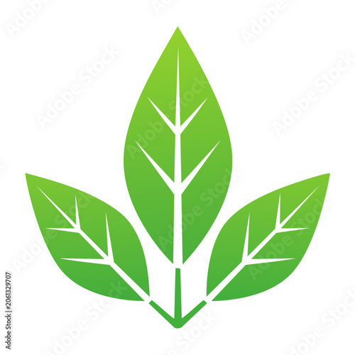 Three Green Leaves Icon on Transparent Background