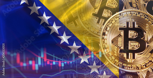 Fotografie Bitcoin cryptocurrency with Bosnia and Herzegovina flag, Investors in cryptocurr