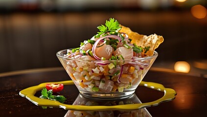 Fresh fish ceviche with onion photography