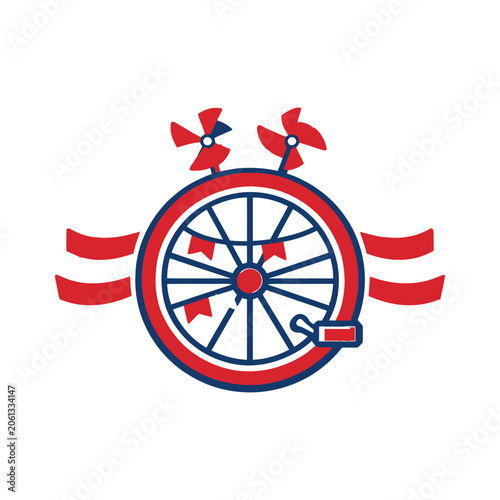 Indonesia Independence Day emblem with red white ribbons and pinwheels