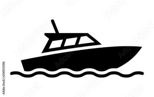 Speed boat on waves icon, minimalist vector graphic for travel design