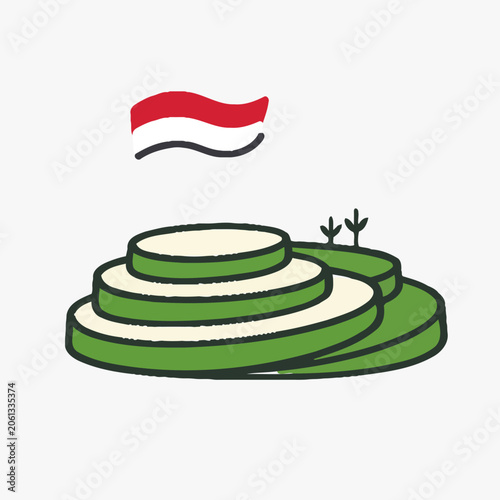 Indonesia Independence Day celebrated with rice terraces and national flag waving vibrantly