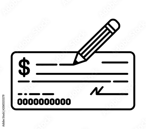 Simple bank check signing vector icon for financial business and payment transaction design