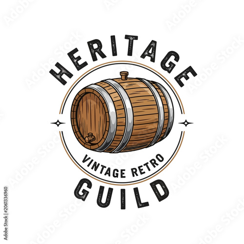 Canvastavla Heritage guild logo featuring a wooden wine or whiskey barrel in a retro style