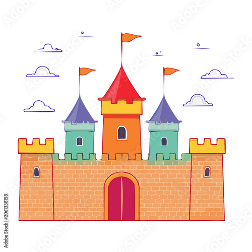 Flat design medieval castle with snow