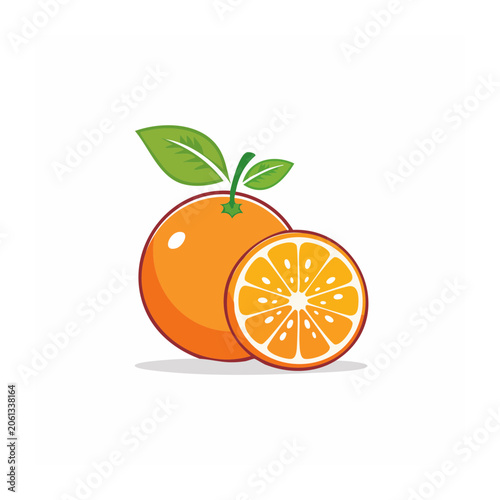 Flat design orange slice clock with leaf