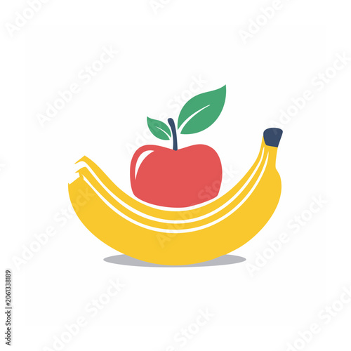 Flat design red apple with green leaf isolated