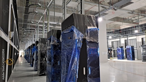 Power Distribution Units (PDU) and Cable Tray Installation in a New Data Center Server Room