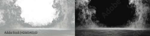 Panel kuchenny z motywem Abstract realistic stage smoke on gray and black background, horizontal dense side mist steam ground overlay
