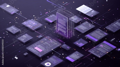 Purple online digital marketing concept with low poly wireframe network design, futuristic digital advertising technology illustration, abstract polygonal business promotion strategy background