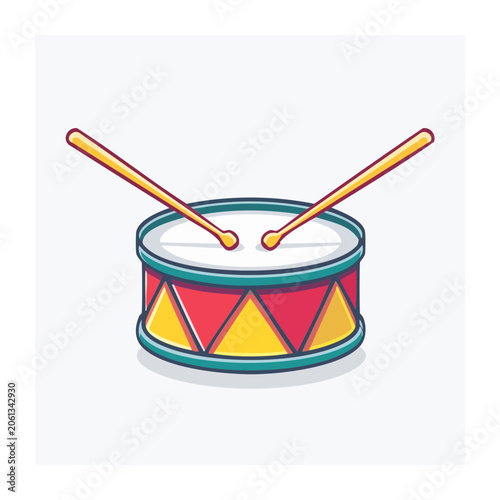 Colorful cartoon toy drum with drumsticks
