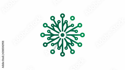 Green radial network icon with circular nodes.