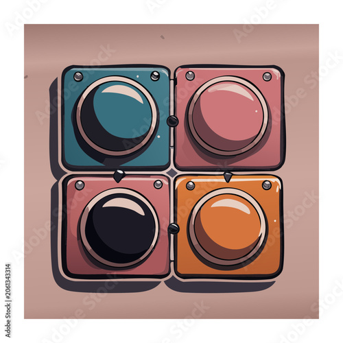 Flat Design Colorful Buttons and Knobs Illustration