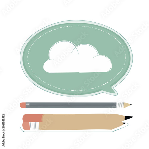 Flat design speech bubble and pencils illustration