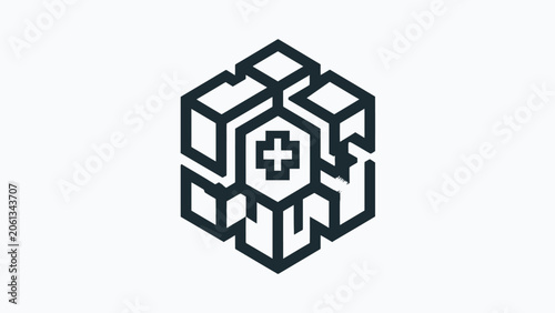 Cuadro en lienzo Isometric cube with medical cross symbol.