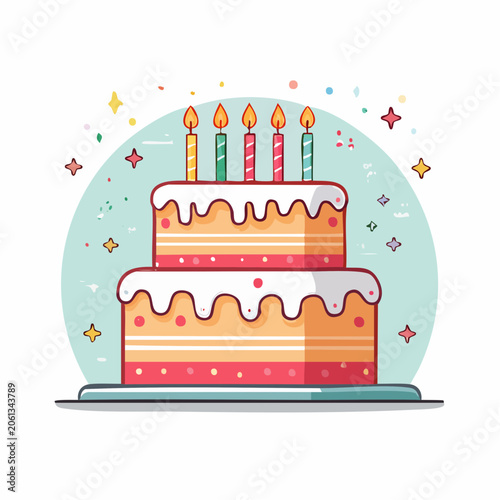 Two-Tiered Birthday Cake with Candles and Confetti
