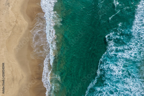 Schilderij op canvas Aerial scene capturing Seven Mile Beach near Forster, NSW, Australia, from directly above