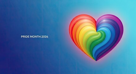 Vibrant rainbow heart celebrating pride month 2026 with love and unity