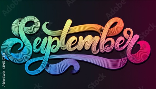 September Letter Calligraphy Banner Colorful Gradient
