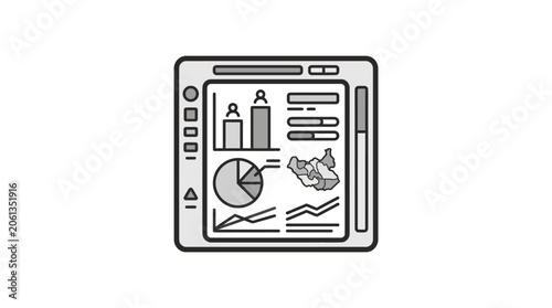 Election data analytics dashboard on tablet line icon.