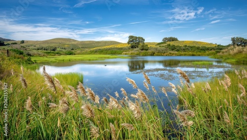 Sight of Torre Salsa nature reserve wetlands in Sicily's countryside.