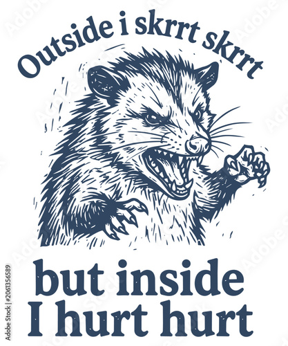 Fotografie Outside I Skrrt Skrrt But Inside I Hurt Hurt Angry Opossum Vintage t-shirt desig