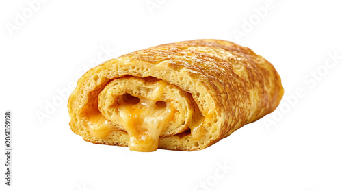 Fresh baked pizza roll with melted cheese filling isolated on white background appetizer delicious