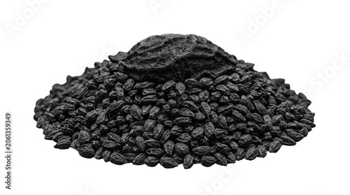Large pile of black cumin seeds isolated on white background with ingredient isolated background
