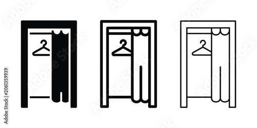 Fitting room icon silhouette vector, bold outline and line art design
